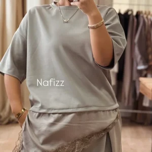 T-shirt Yoa dentelle taupe