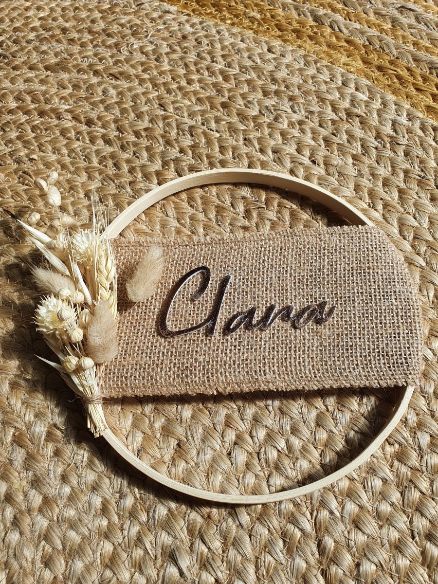 Couronne naturelle toile de jute fleurs séchées personnalisable – Image 7