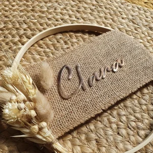 Couronne naturelle toile de jute fleurs séchées personnalisable