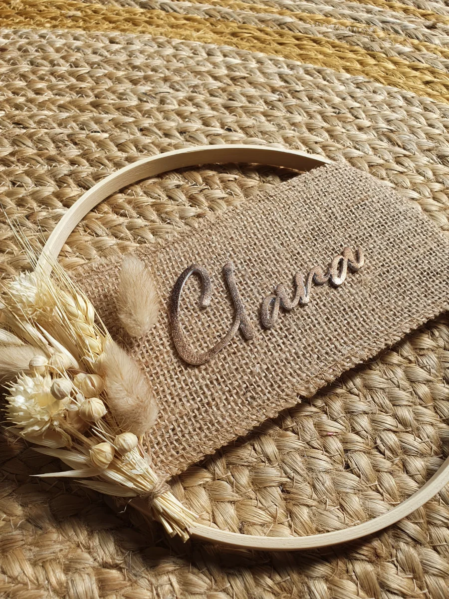 Couronne naturelle toile de jute fleurs séchées personnalisable – Image 2