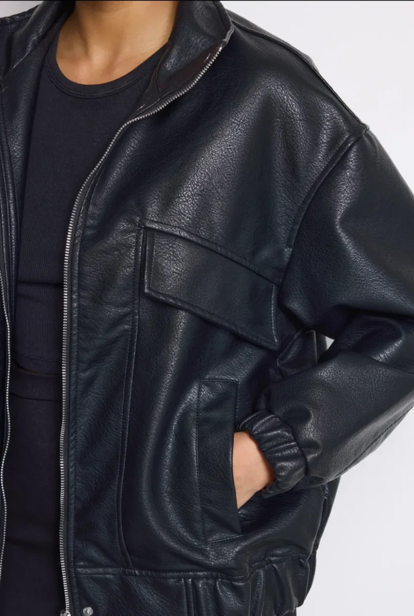 Blouson bombers simili cuir noir – Image 5