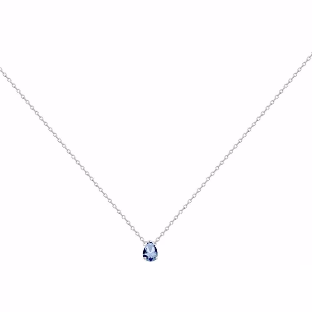 Collier pendentif pierre bleue taille poire en argent