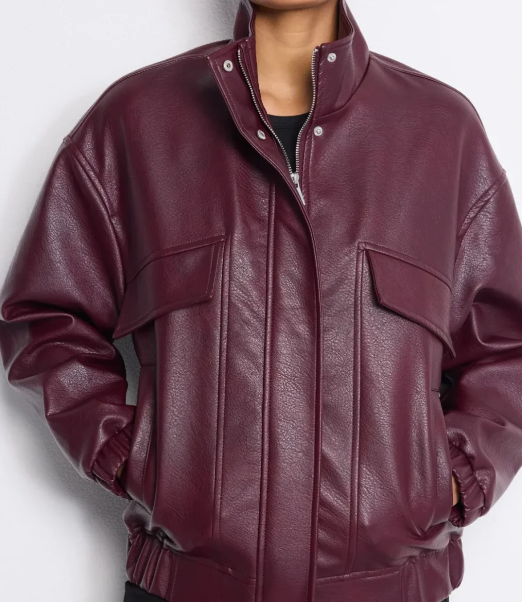Blouson bombers simili cuir bordeaux – Image 4