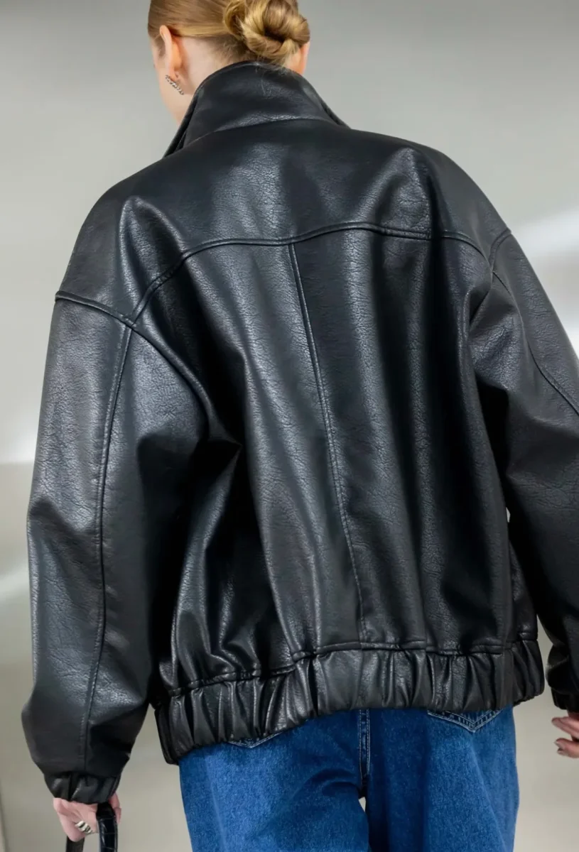 Blouson bombers simili cuir noir – Image 3