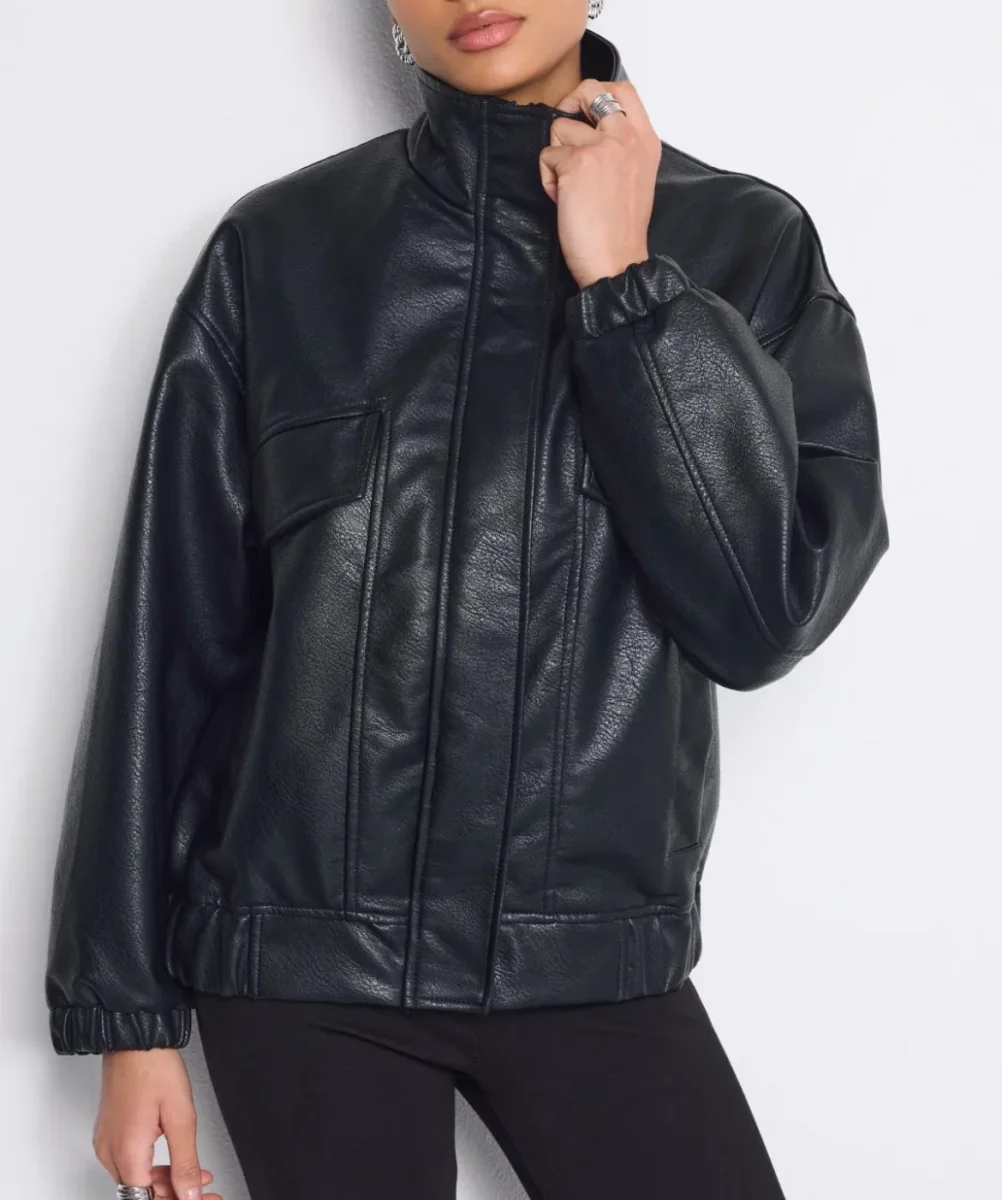 Blouson bombers simili cuir noir – Image 4