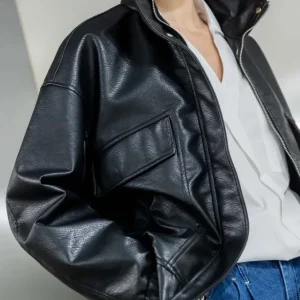 Blouson bombers simili cuir noir