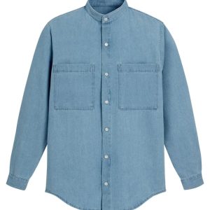 SPRING - Chemise à col officier en denim lavé