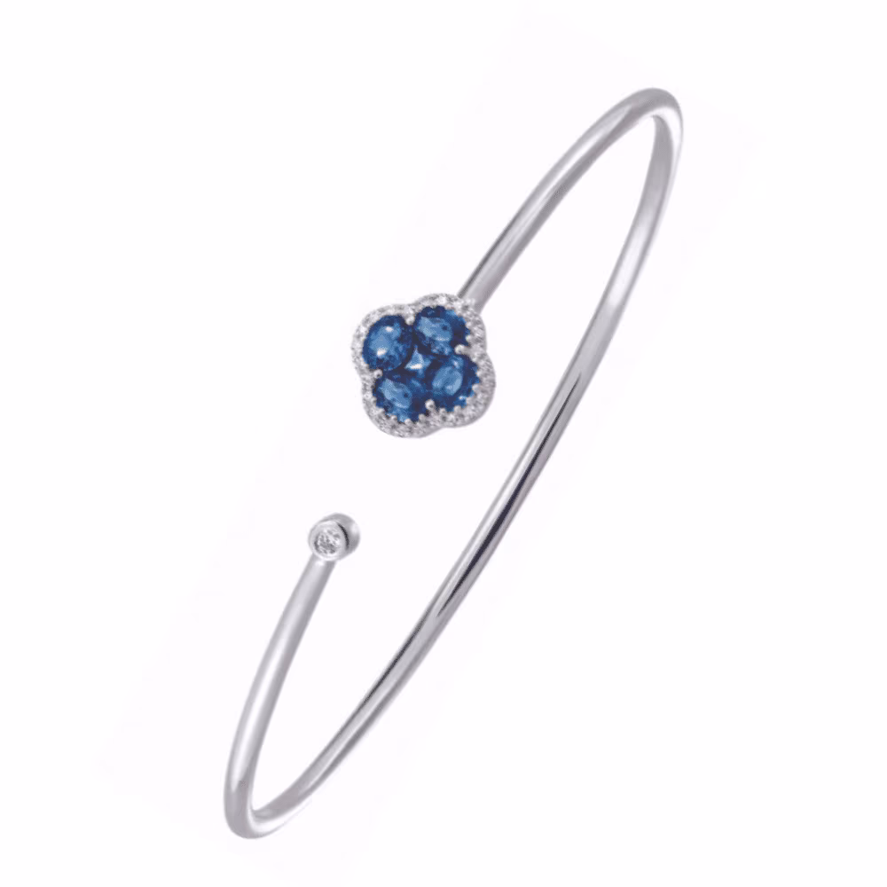 Jonc Garel Nenuphar,  saphirs de Ceylan, diamants, or blanc