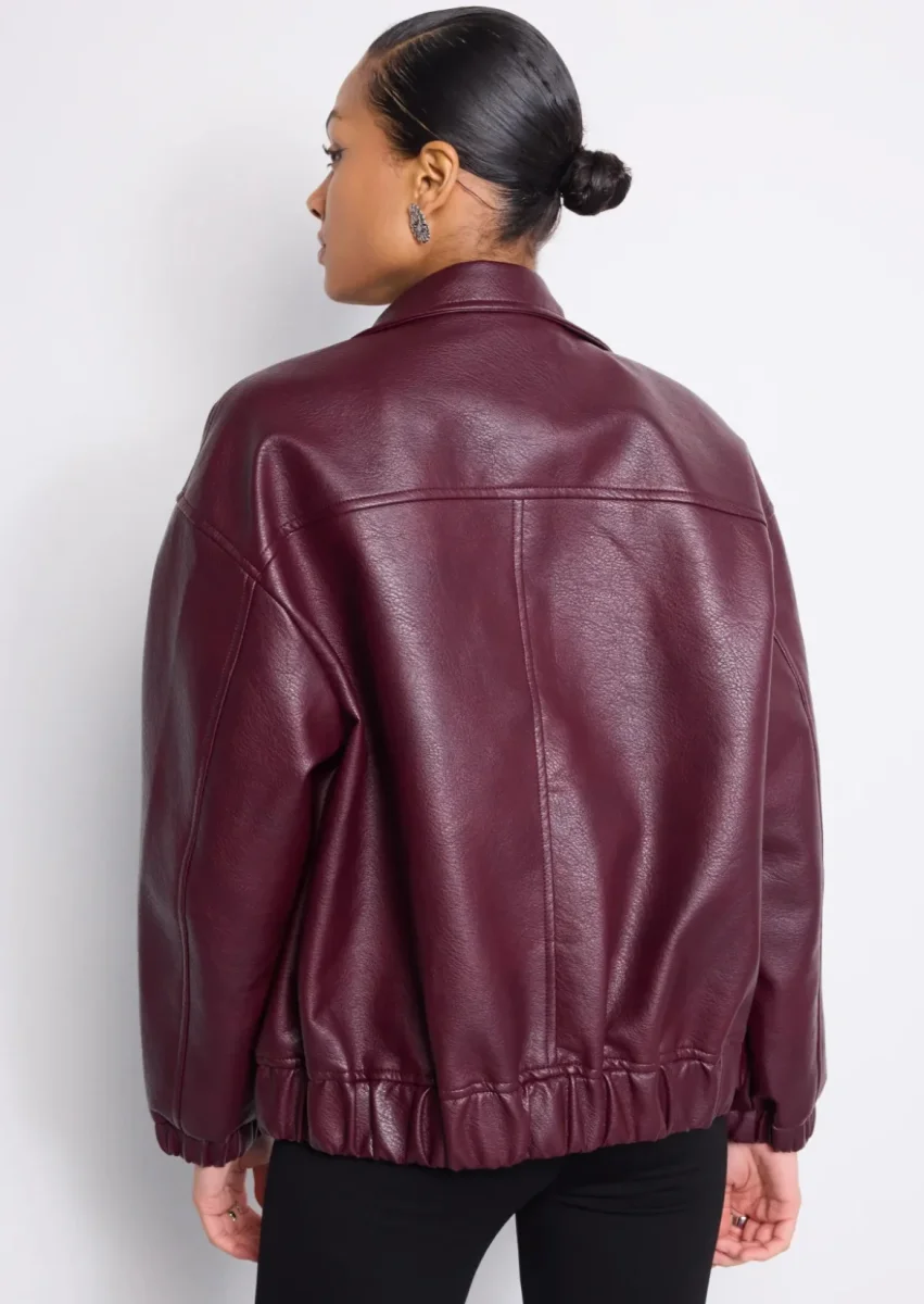 Blouson bombers simili cuir bordeaux – Image 5