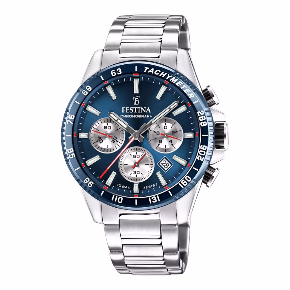 Montre homme chrono Festina Timeless, cadran bleu, acier