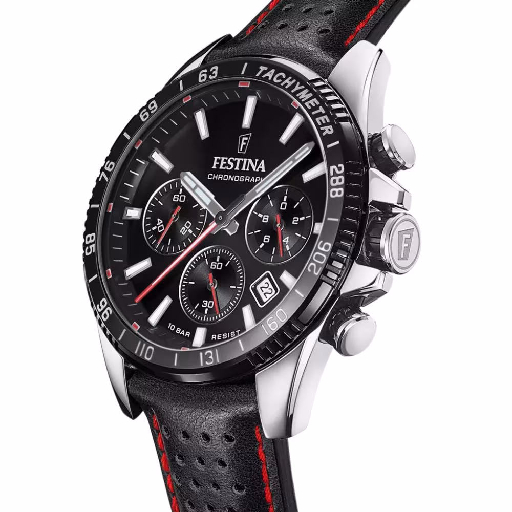 Montre homme chrono Festina Timeless, noire et rouge – Image 4