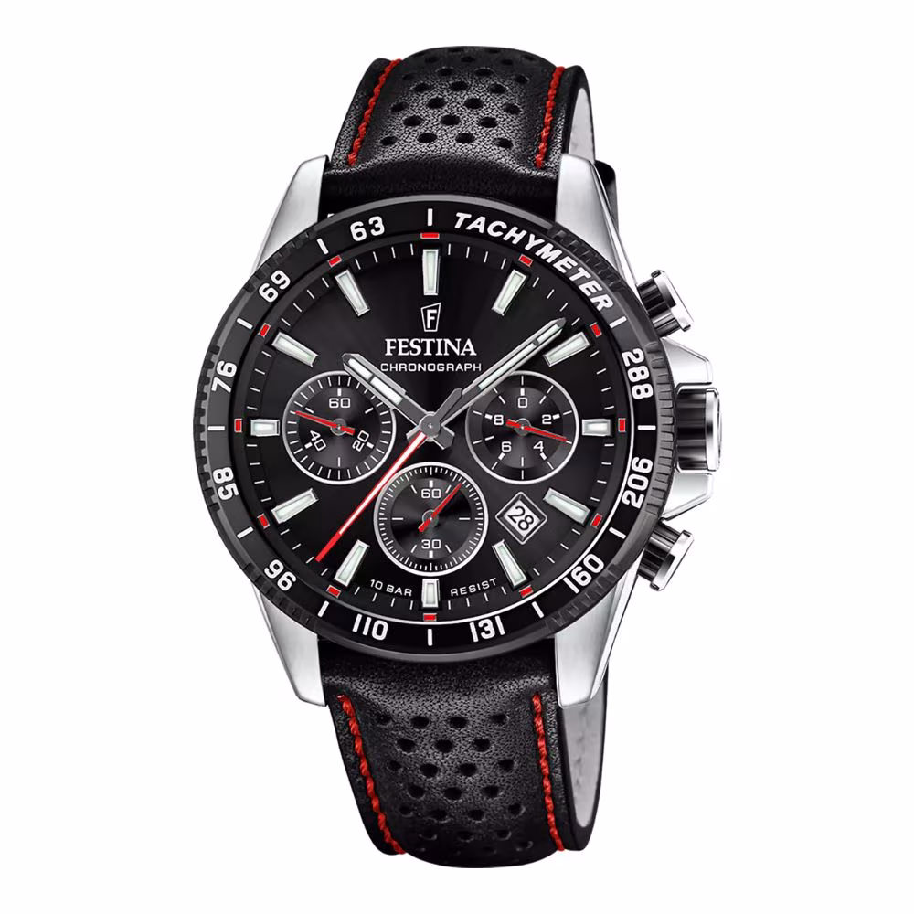 Montre homme chrono Festina Timeless, noire et rouge