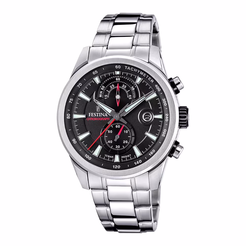 Montre Festina Timeless Chronograph, cadran noir, acier – Image 2