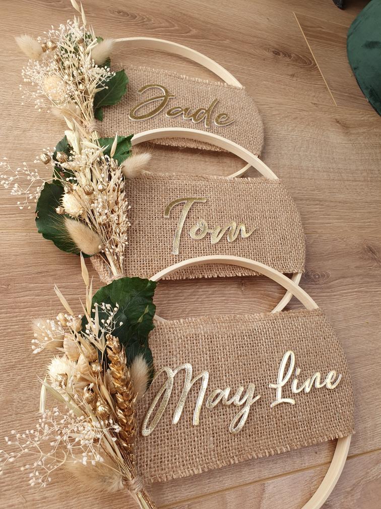 Couronne naturelle toile de jute fleurs séchées personnalisable – Image 5