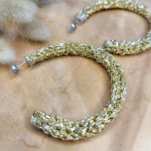 Boucles d'oreille créoles corde de coton fantaisie cadeau tendance fait main