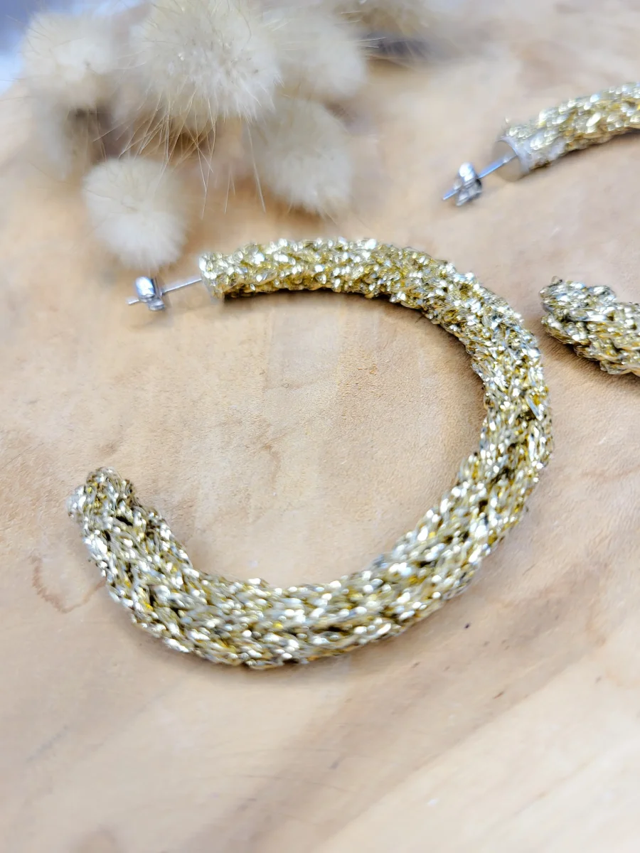 Boucles d'oreille créoles corde de coton fantaisie cadeau tendance fait main – Image 8