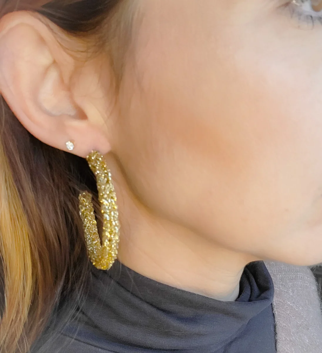 Boucles d'oreille créoles corde de coton fantaisie cadeau tendance fait main – Image 7