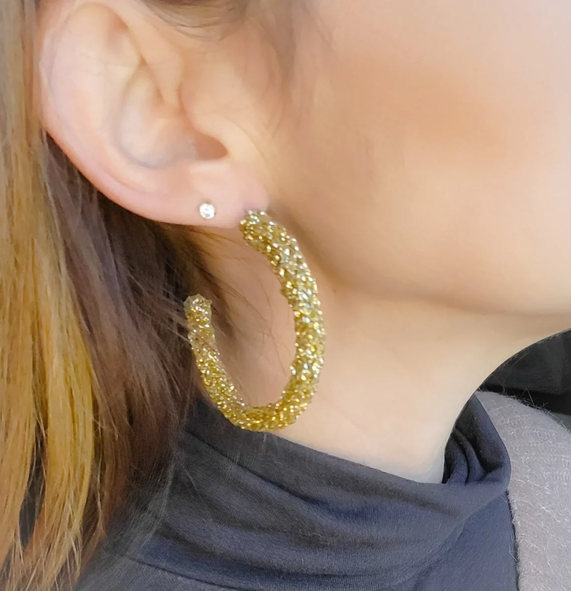 Boucles d'oreille créoles corde de coton fantaisie cadeau tendance fait main – Image 5