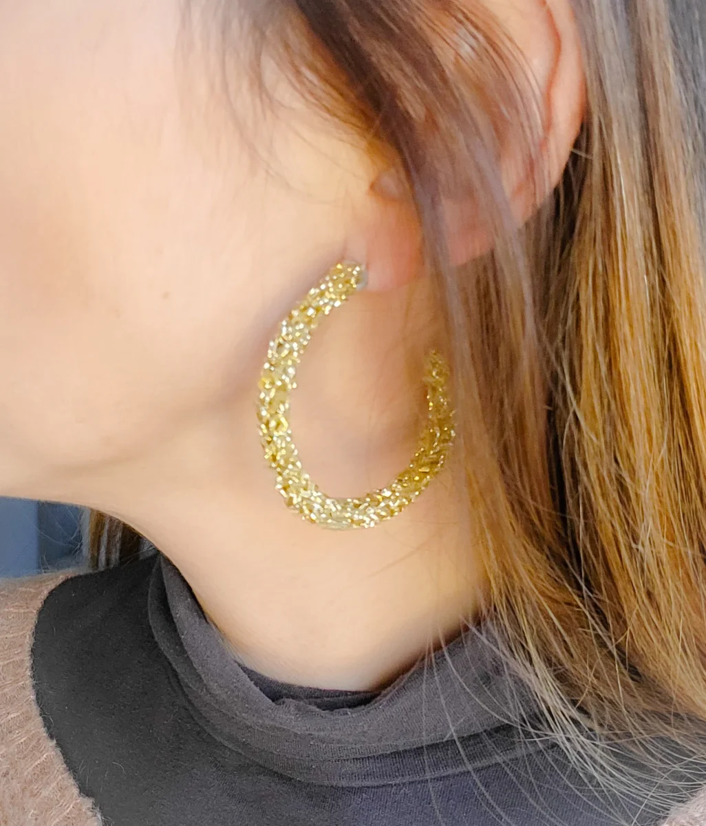 Boucles d'oreille créoles corde de coton fantaisie cadeau tendance fait main – Image 3