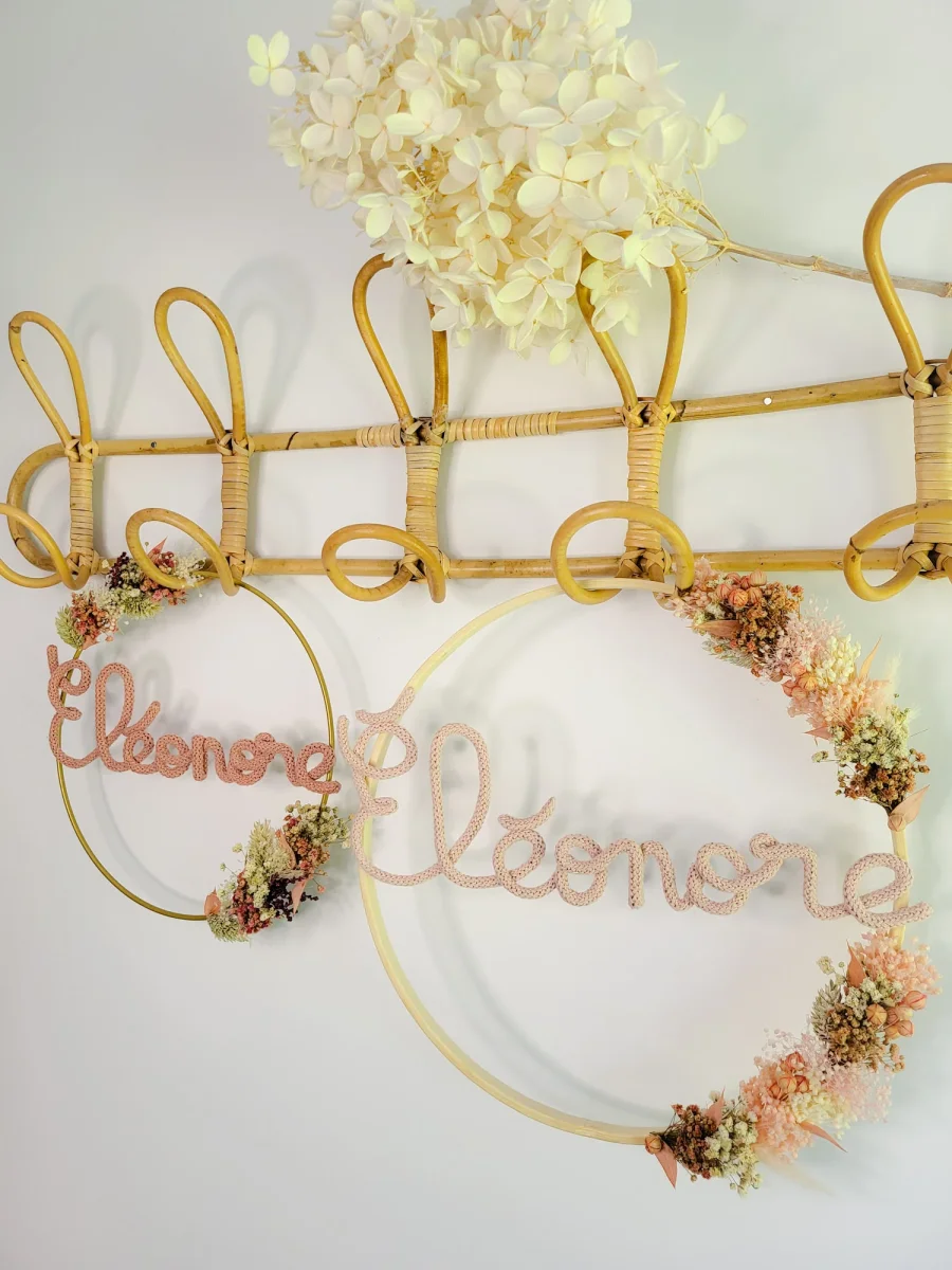Couronne bohème prénom fleurs séchées stabilisées – Image 4