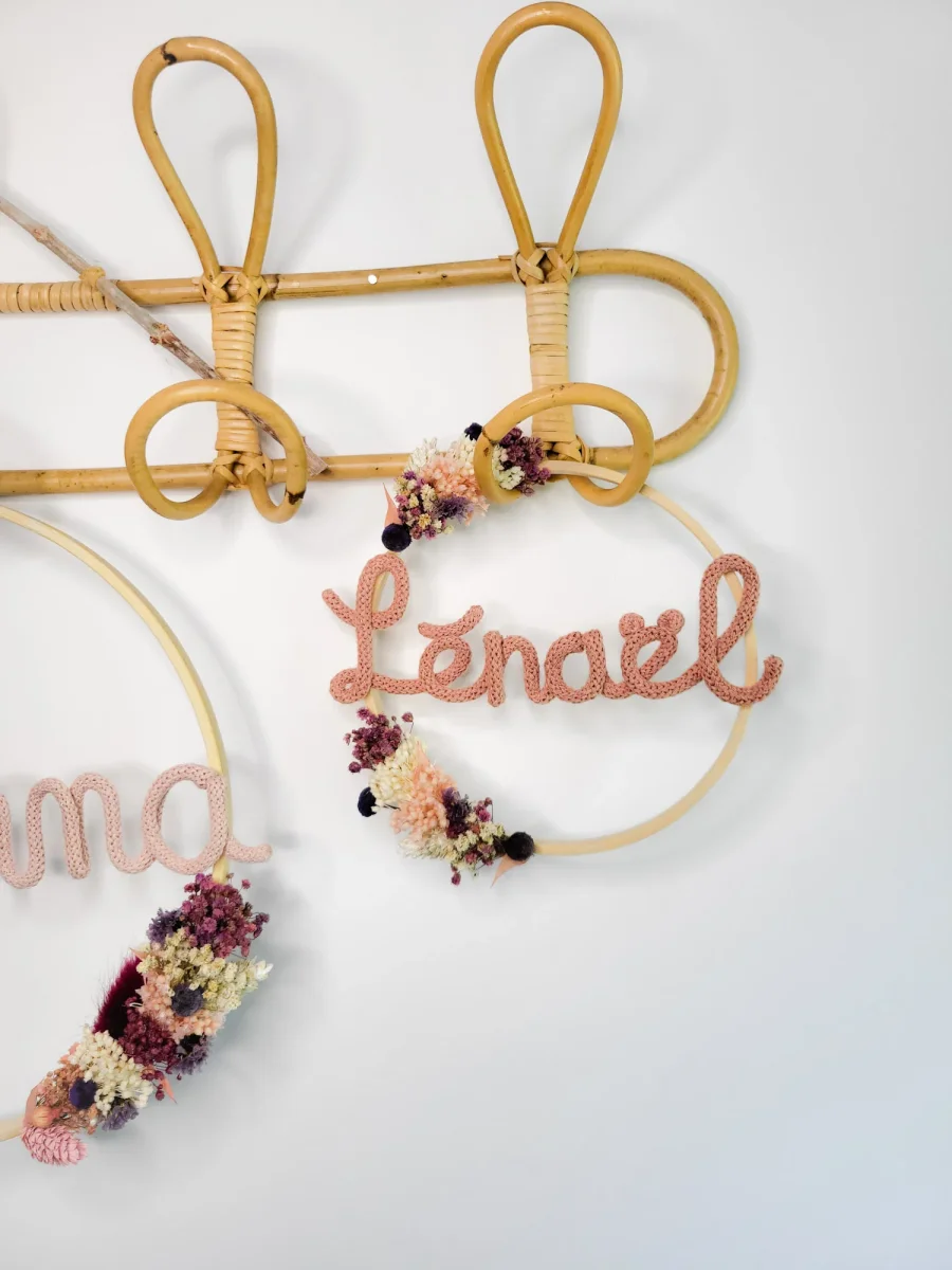 Couronne bohème prénom fleurs séchées stabilisées – Image 9