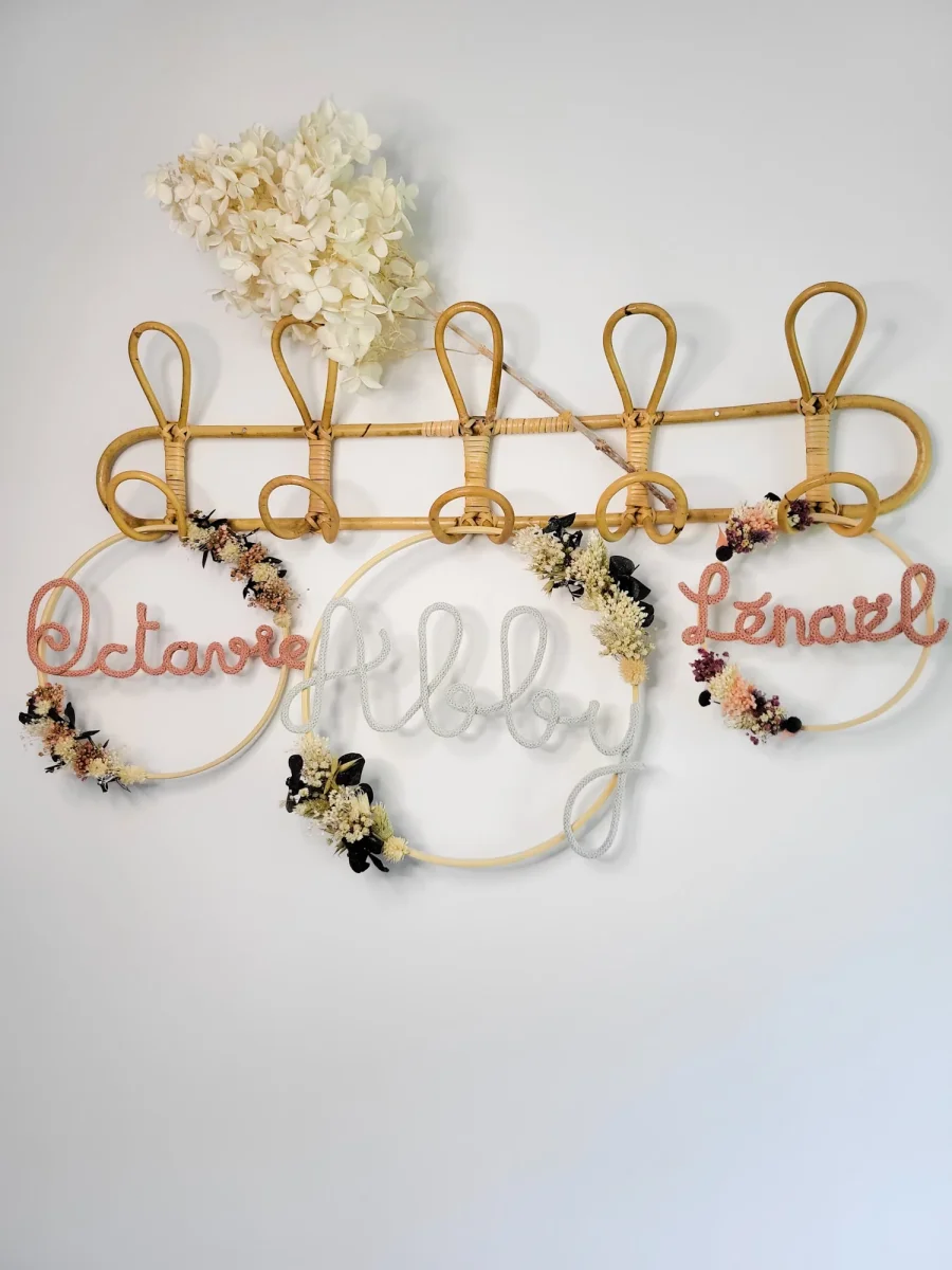Couronne bohème prénom fleurs séchées stabilisées – Image 6