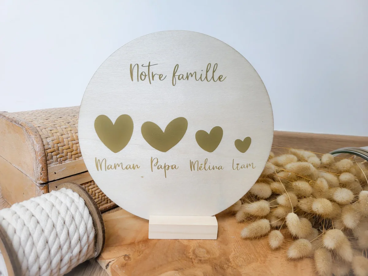Plaque personnalisée bois rond décoration famille coeur maman cadeau naissance anniversaire fait-main enseigne couronne fête des mères – Image 8