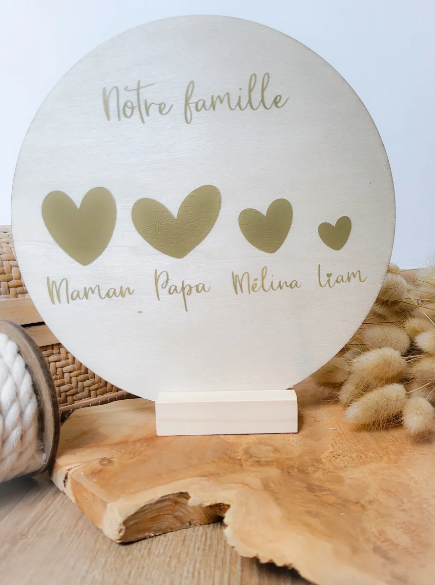 Plaque personnalisée bois rond décoration famille coeur maman cadeau naissance anniversaire fait-main enseigne couronne fête des mères – Image 7