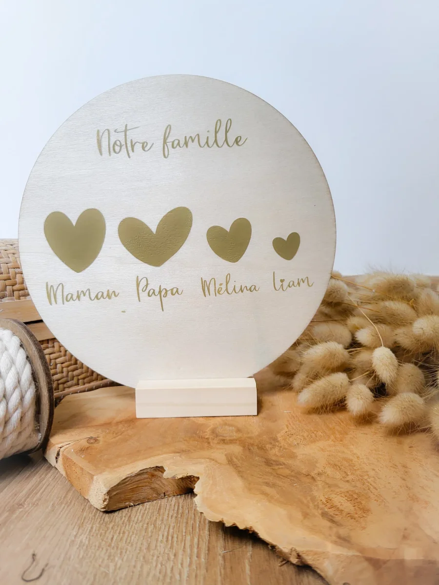 Plaque personnalisée bois rond décoration famille coeur maman cadeau naissance anniversaire fait-main enseigne couronne fête des mères – Image 5