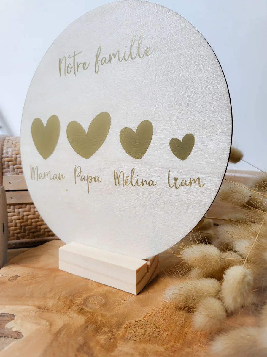 Plaque personnalisée bois rond décoration famille coeur maman cadeau naissance anniversaire fait-main enseigne couronne fête des mères – Image 4