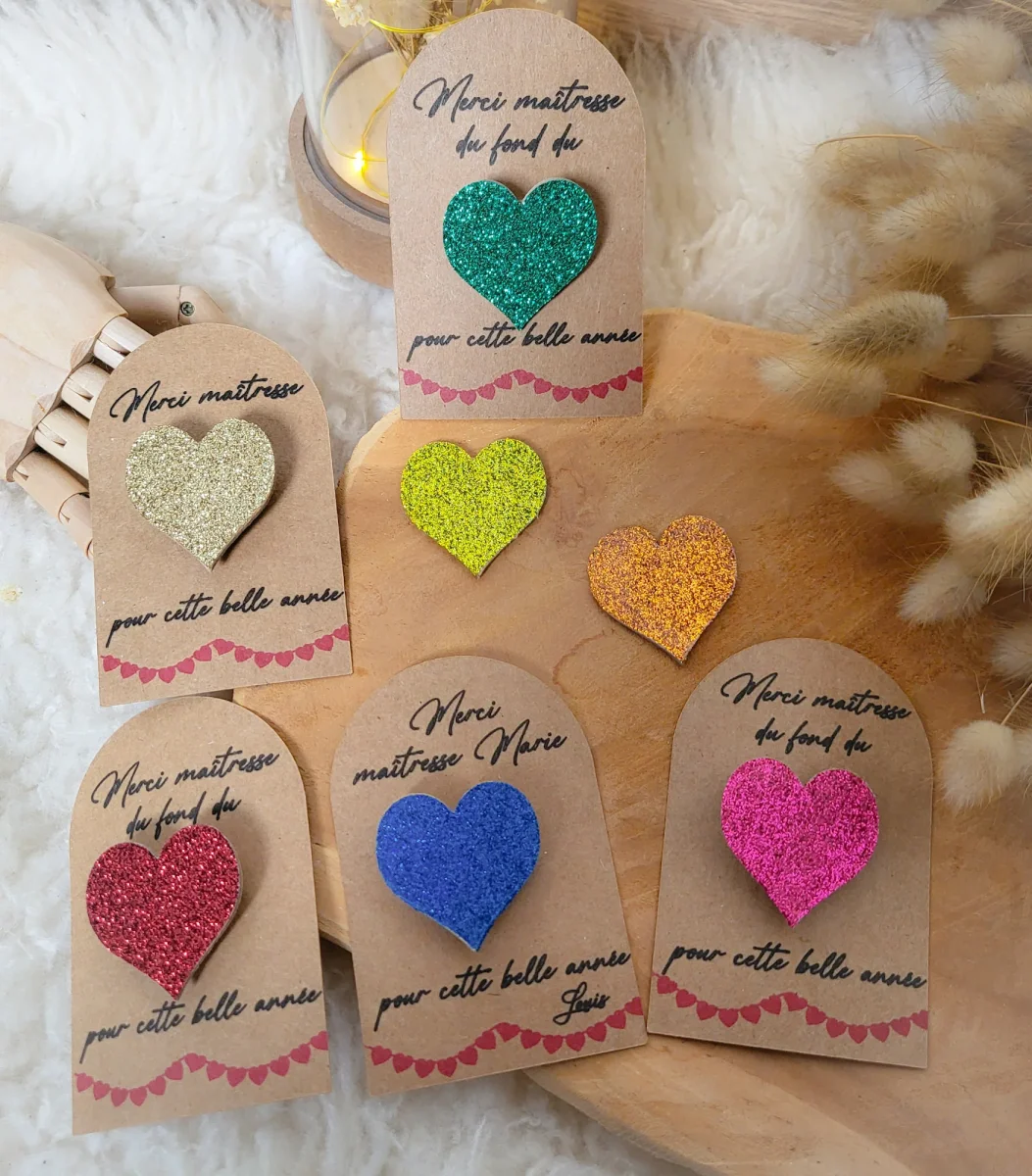 Broche coeur paillette fait main avec carte personnalisable - cadeau fin d'année scolaire pour maîtresse, nounou – Image 8