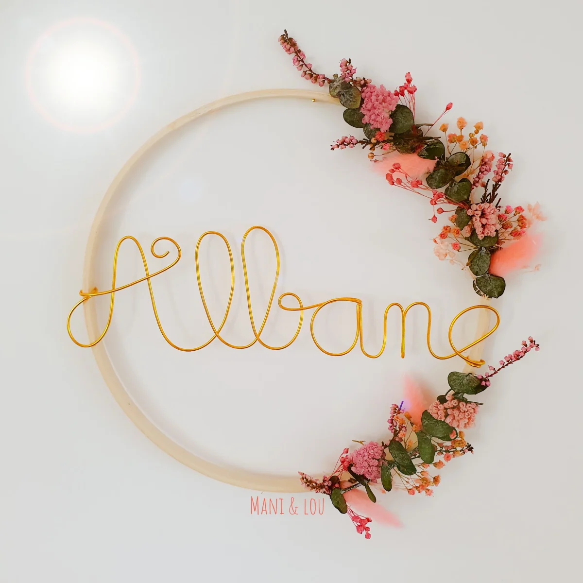 Couronne bohème prénom fleurs séchées stabilisées – Image 7