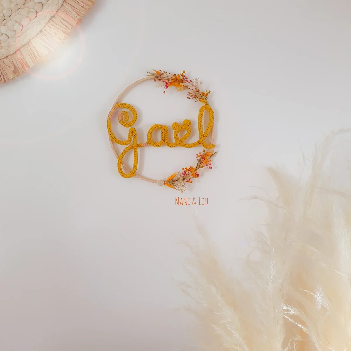 Couronne bohème prénom fleurs séchées stabilisées – Image 3