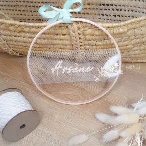 Couronne prénom bois bouquet fleurs séchées