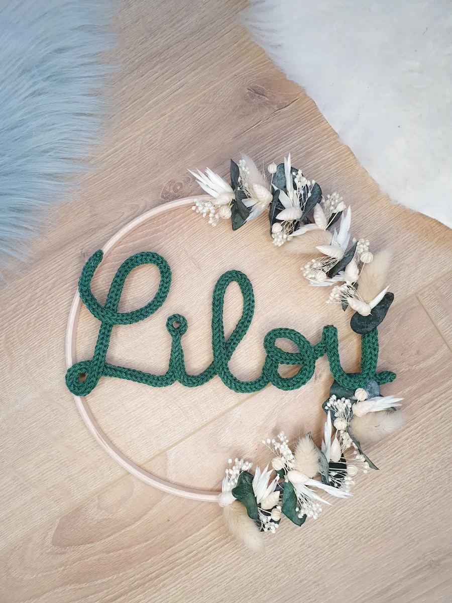 Couronne bohème prénom fleurs séchées stabilisées – Image 5