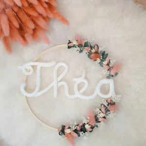 Couronne bohème prénom fleurs séchées stabilisées