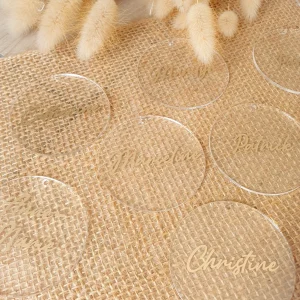 Marque place plexiglas rond mariage bohème personnalisé prénom rond en acrylique calligraphie nom d'invités pour décoration de mariage, baptême