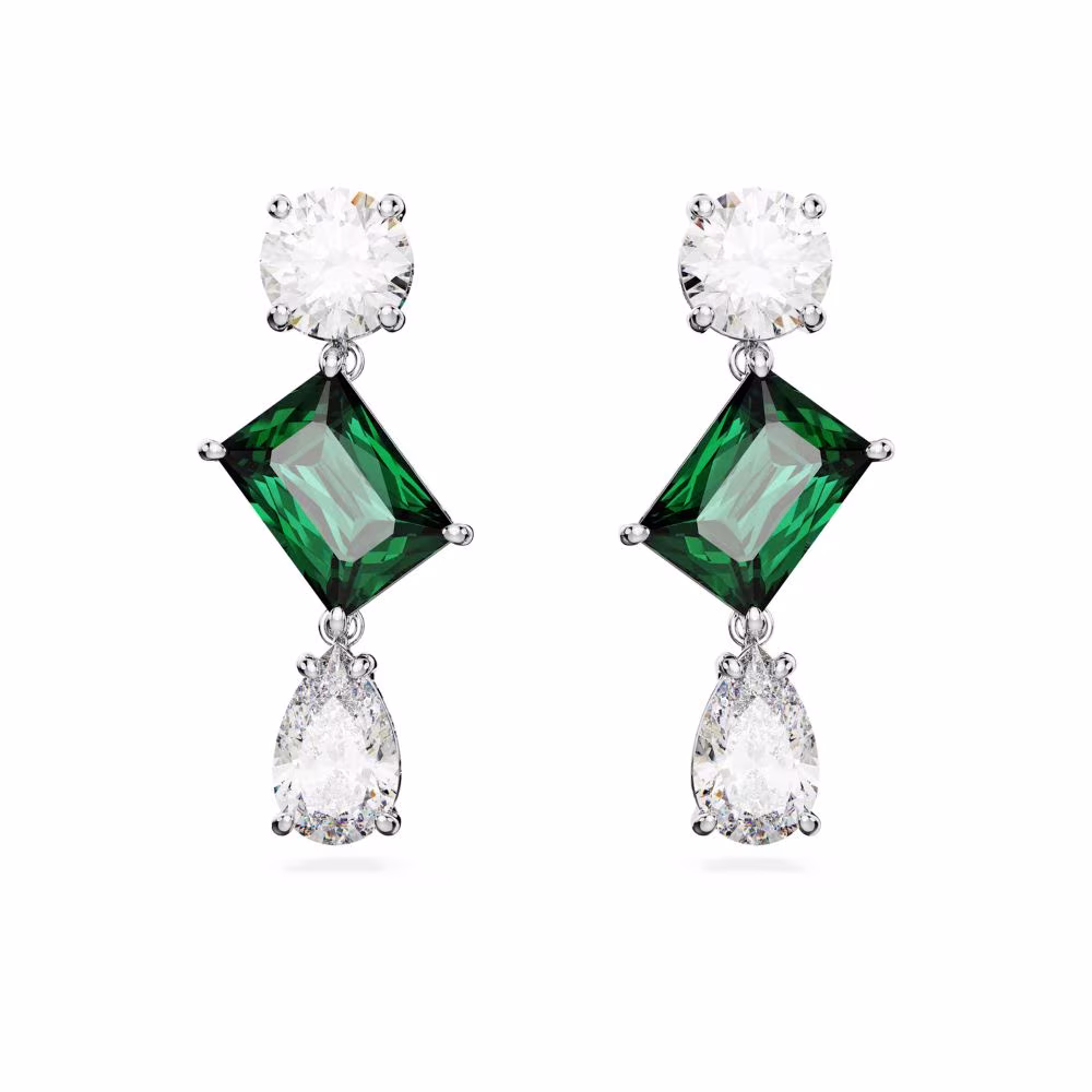 Pendants d’oreilles Swarovski Mesmera, rhodié, vert & blanc