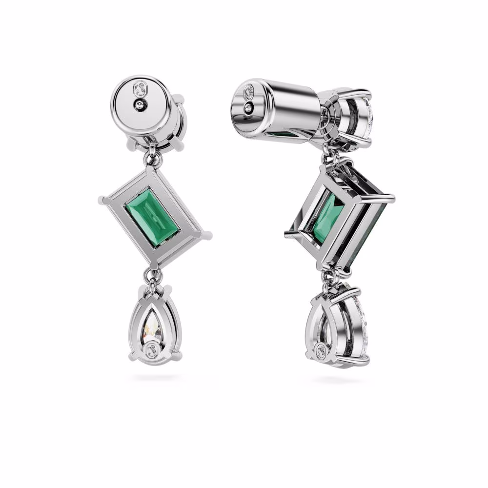 Pendants d’oreilles Swarovski Mesmera, rhodié, vert & blanc – Image 4