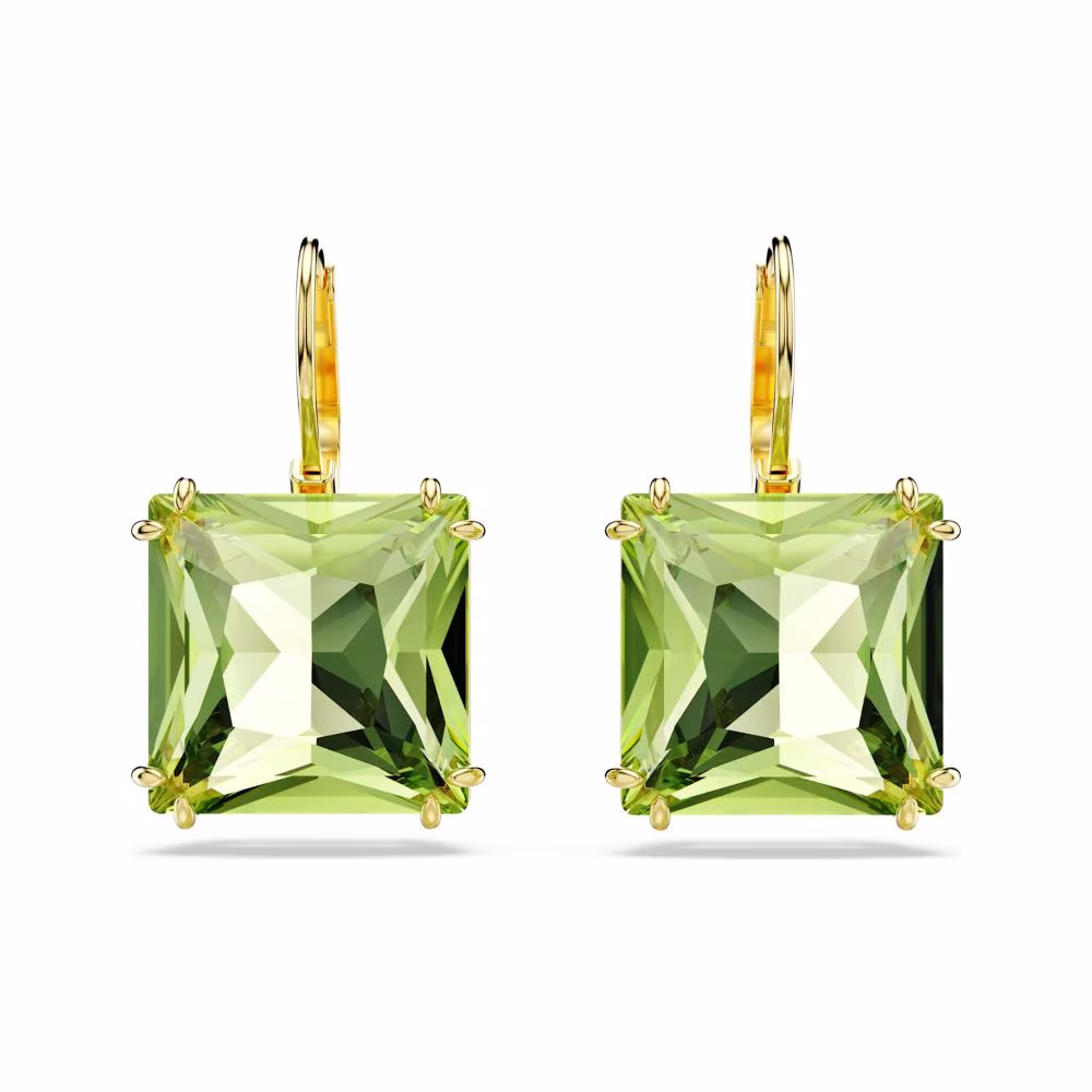 Boucles d&rsquo;oreilles Swarovski Millenia carrées, dorées, vert
