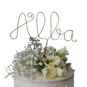 Cake topper personnalisé prénom en fil doré, argenté, cuivré ou noir - Décoration de gâteau personnalisable unique, élégante et originale