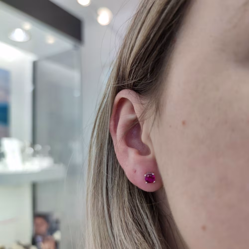 Puces d’Oreilles Céleste Luna Argent et Oxyde de Zirconium Rouge – Image 3