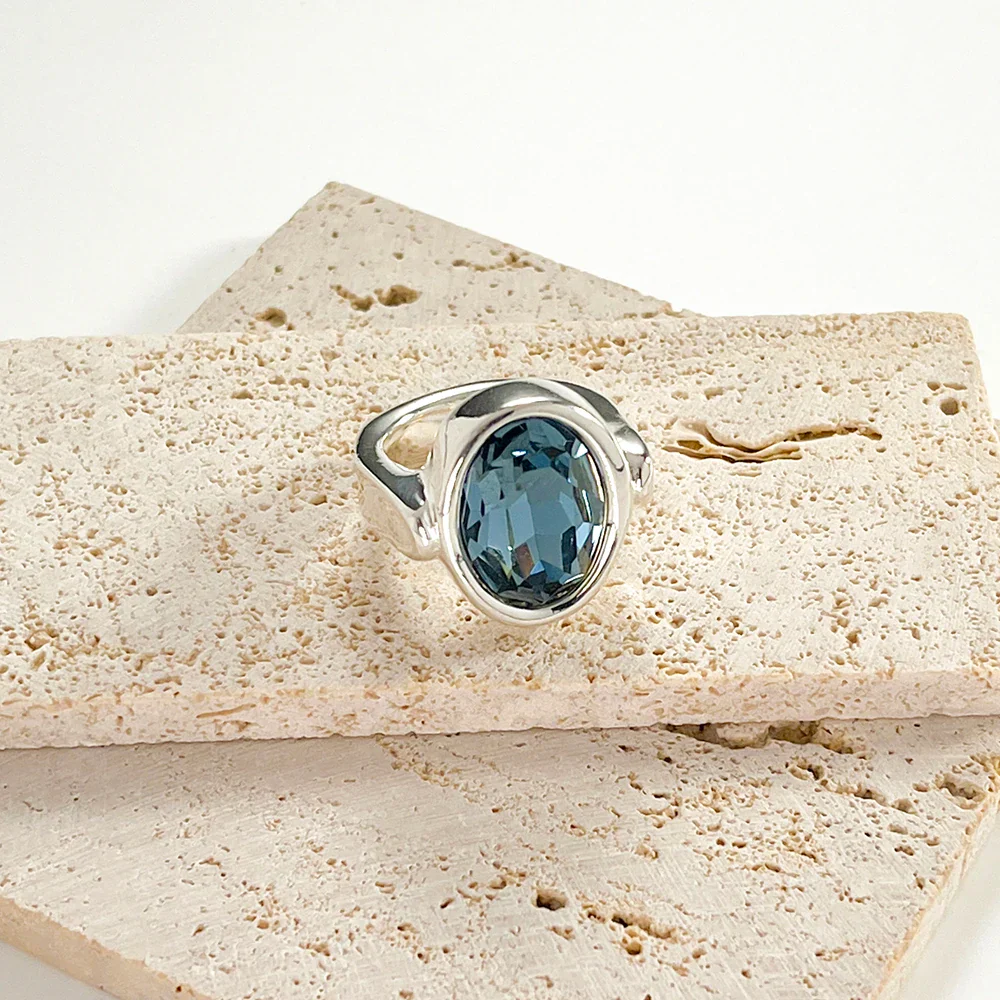 Spanish High Quality Exquisite Fashion 2023 Hot Sale UNO DE 50 Silver Color Large Sapphire Ring Jewelry Gift Free Delivery – Image 3