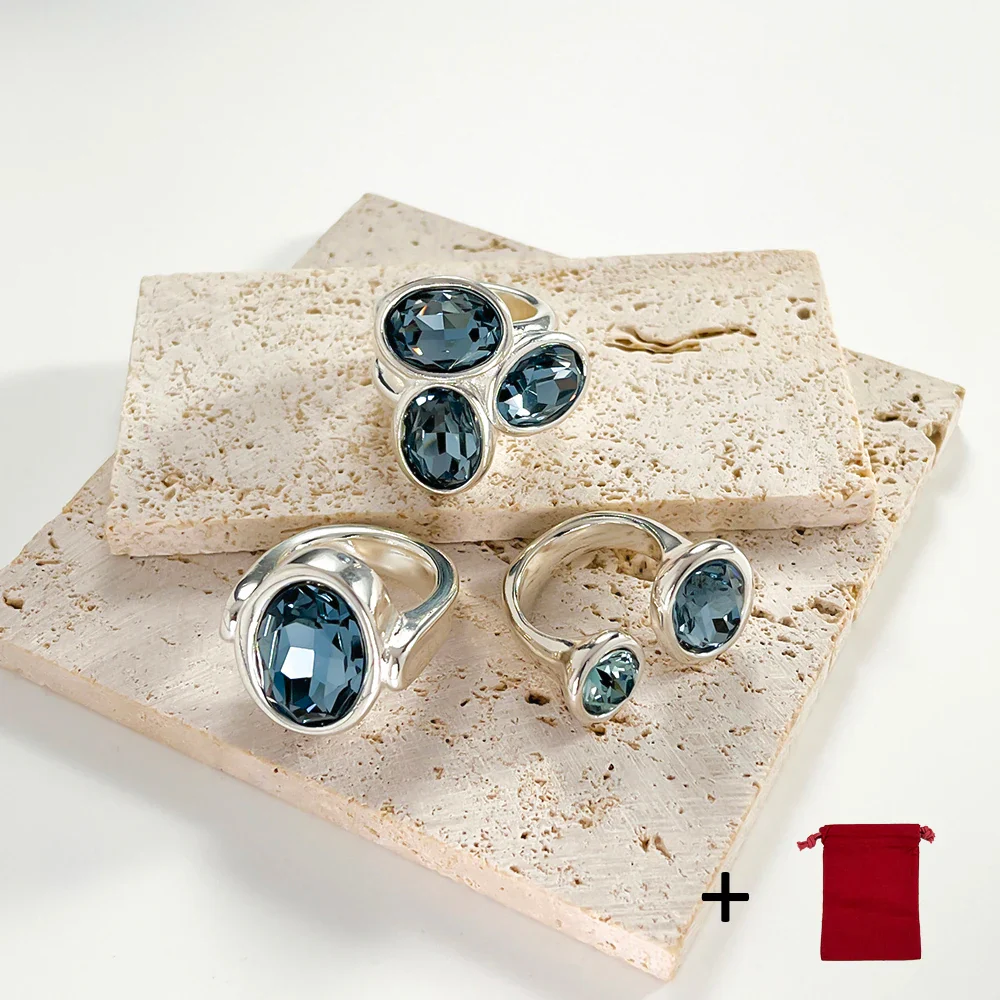 Spanish High Quality Exquisite Fashion 2023 Hot Sale UNO DE 50 Silver Color Large Sapphire Ring Jewelry Gift Free Delivery