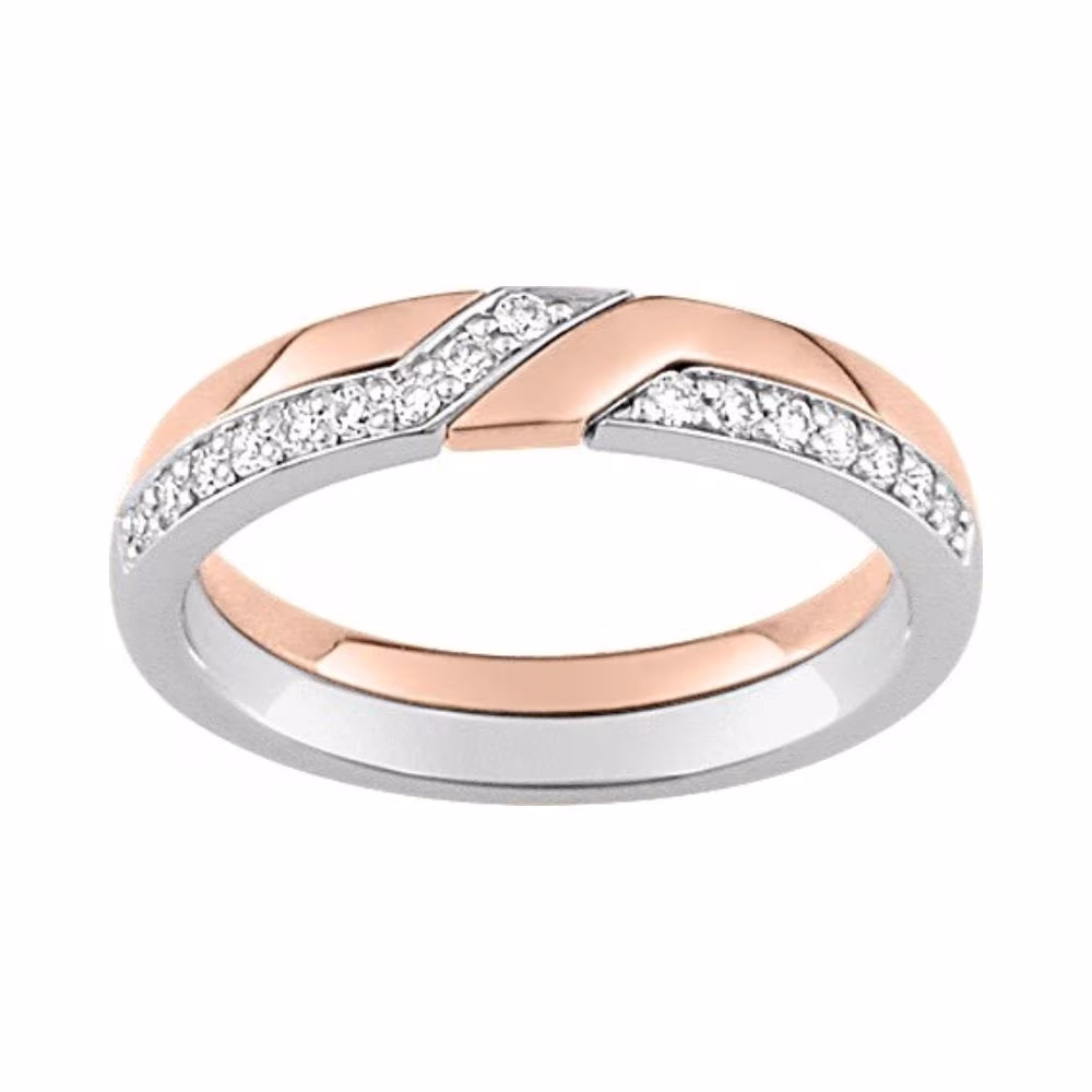 Alliance Bicolore Rose Croisée Diamants Manon
