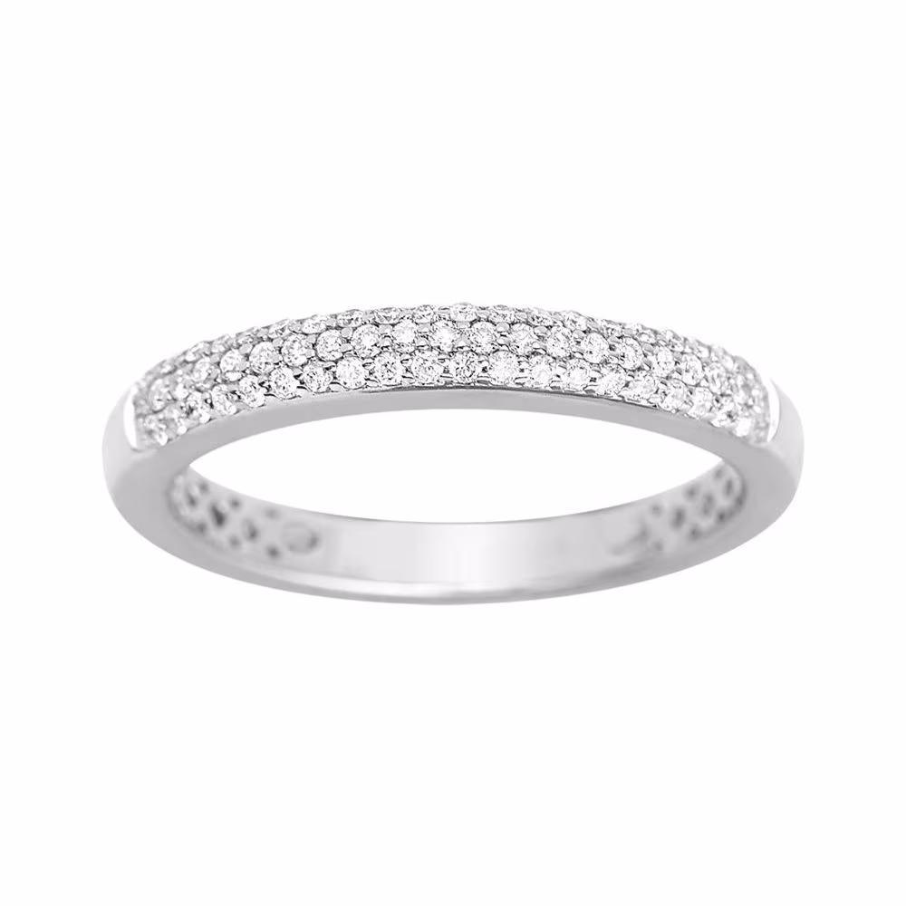 Alliance Demi Tour Bombée Pavage Diamants Or Blanc