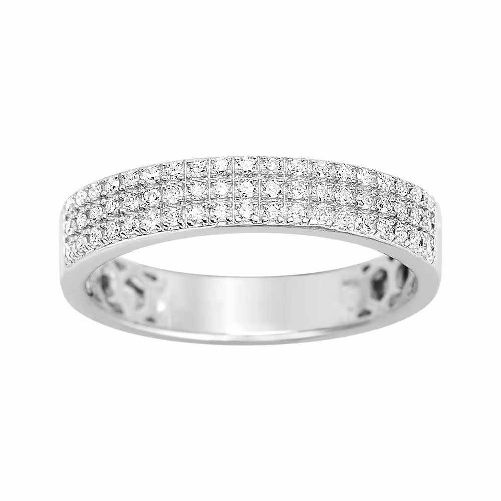 Alliance Pavage Diamants 3 Rangs Or Blanc – Image 2