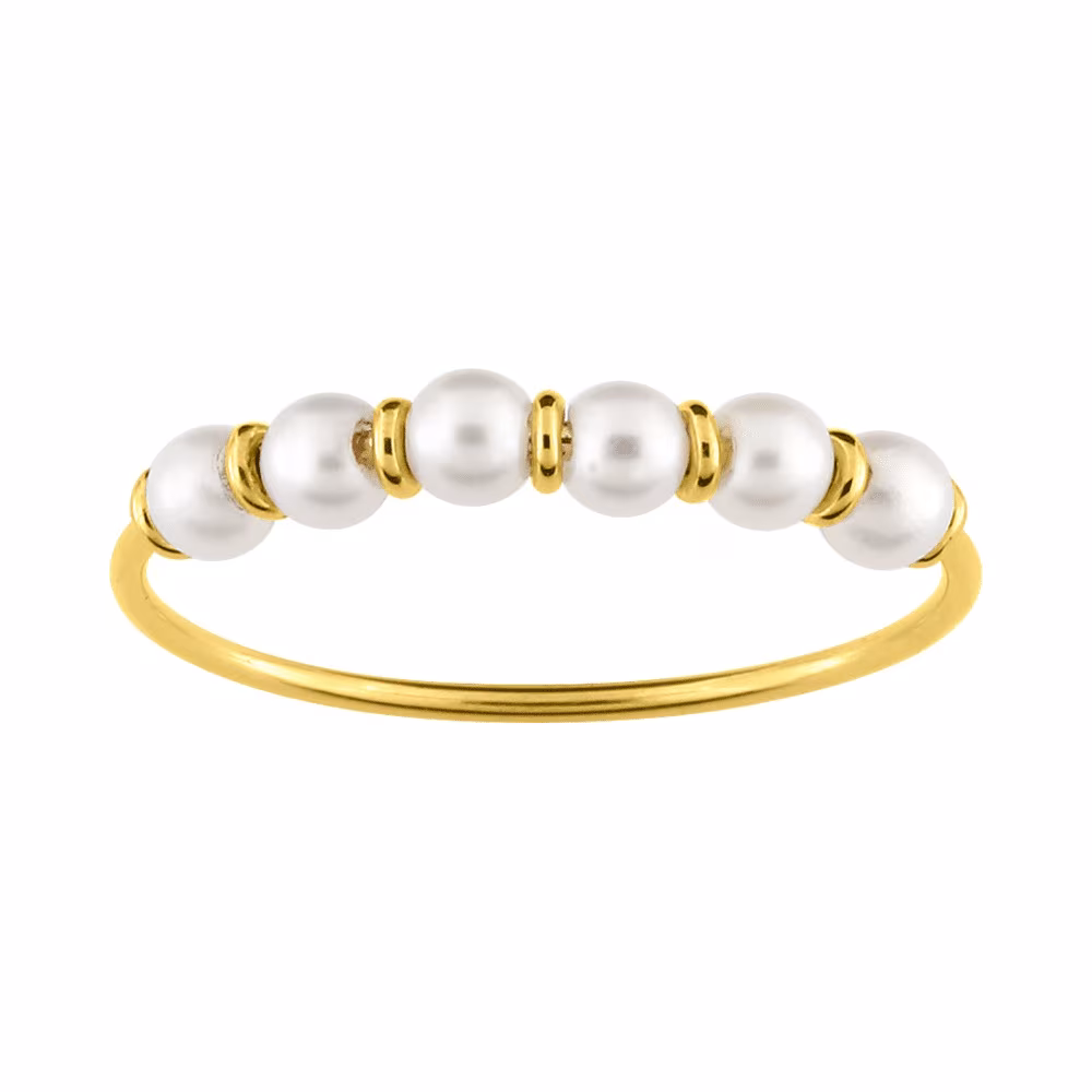 Bague 6 perles blanches en or jaune
