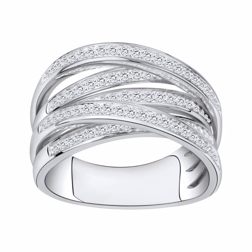 Bague Argent Multi Rangs Pierres Blanches