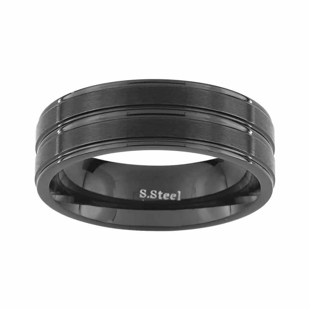 Bague Acier Noir Mat & Brillant